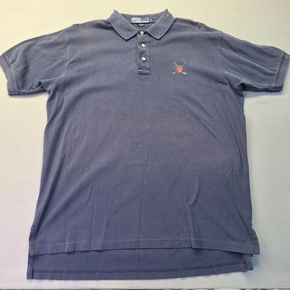 Polo Ralph Lauren Mens Large Navy Blue Golf Crest Logo Short Sleeve Polo Shirt